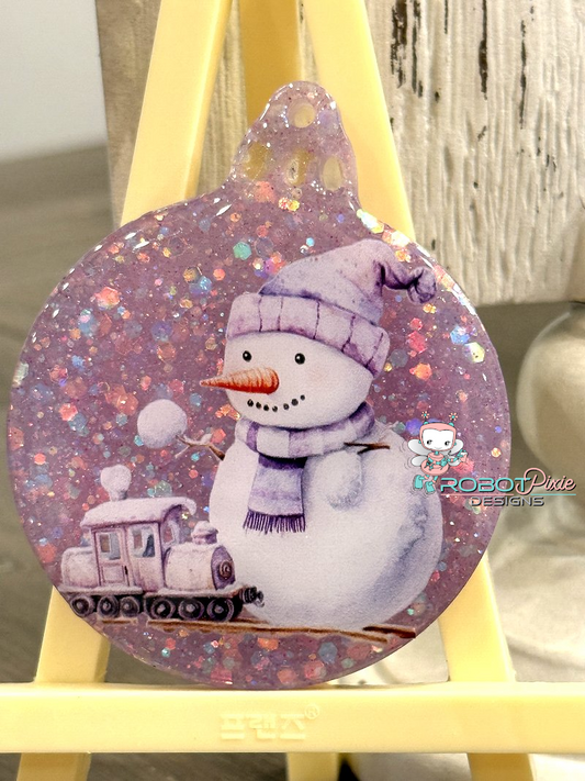 Purple Snowman Ornament Set