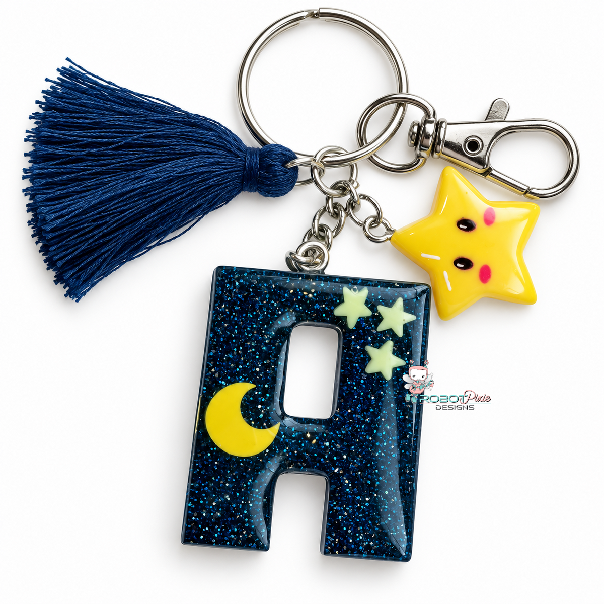 Night Sky Glitter Initial Keychain