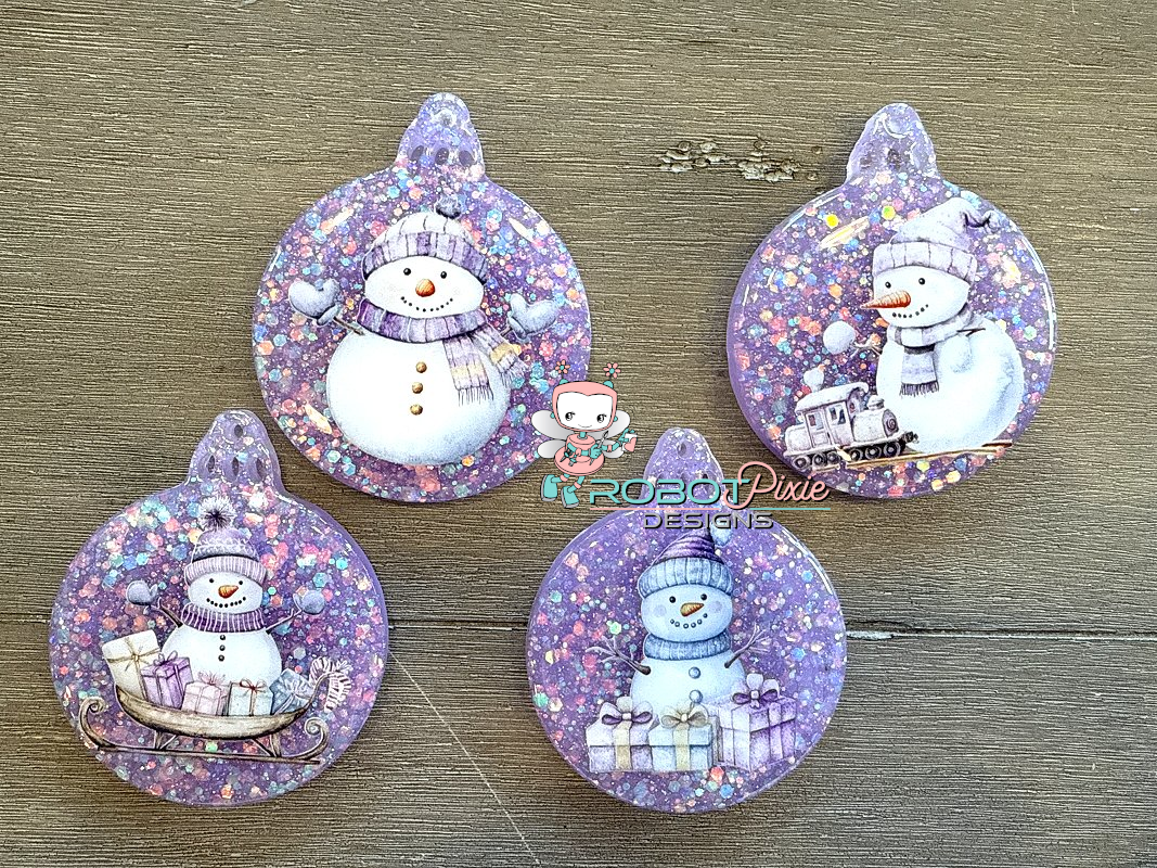 Purple Snowman Ornament Set