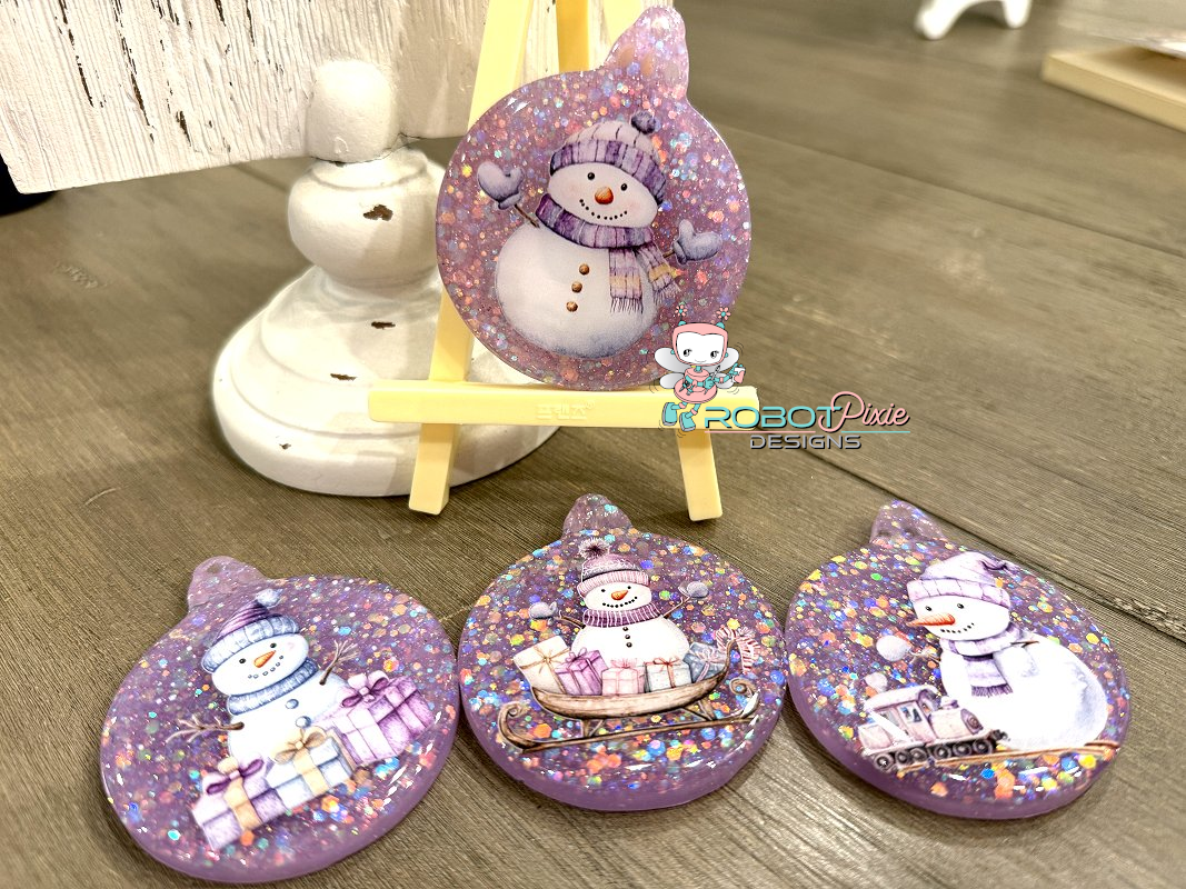 Purple Snowman Ornament Set
